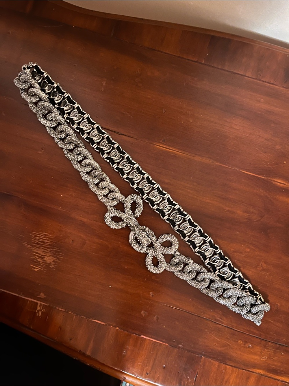 Nordstrom Encrusted Pave Silver Link Belt w/Knot Buckle M/L